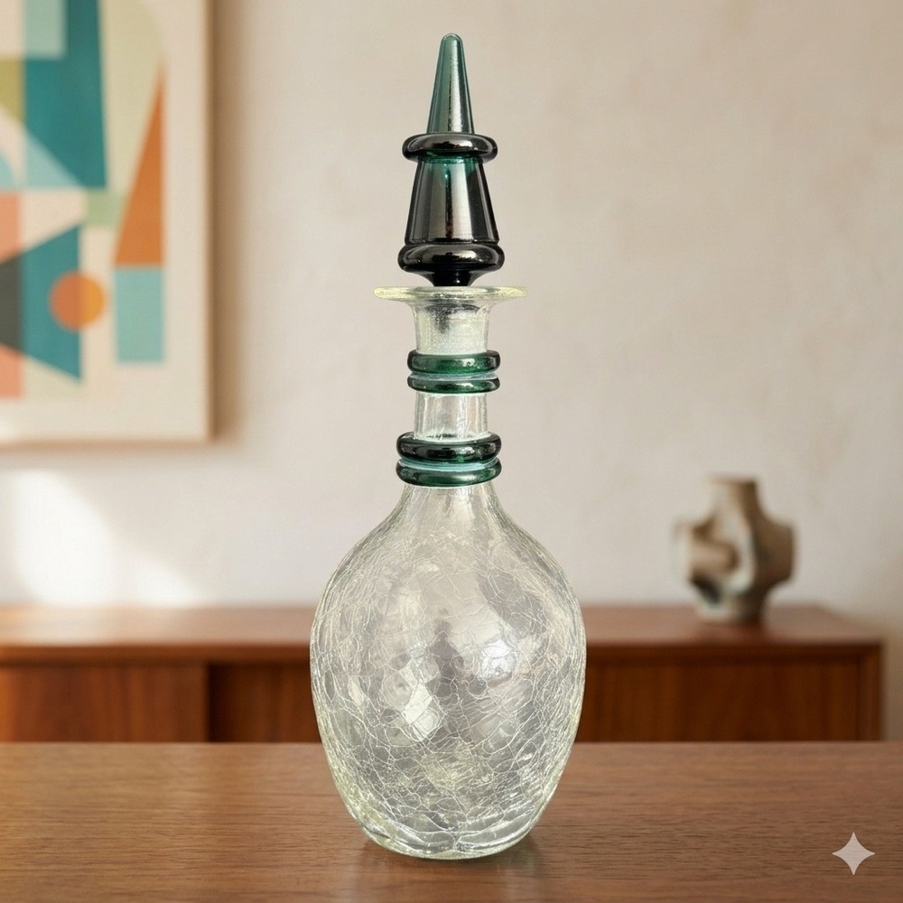 Blenko 475 Emerald Green Decanter Crackle Glass Winslow Anderson Era